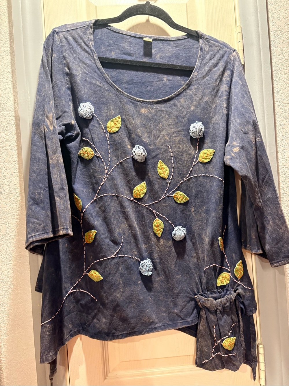 Embroidered Navy Floral Appliqué Tunic Top